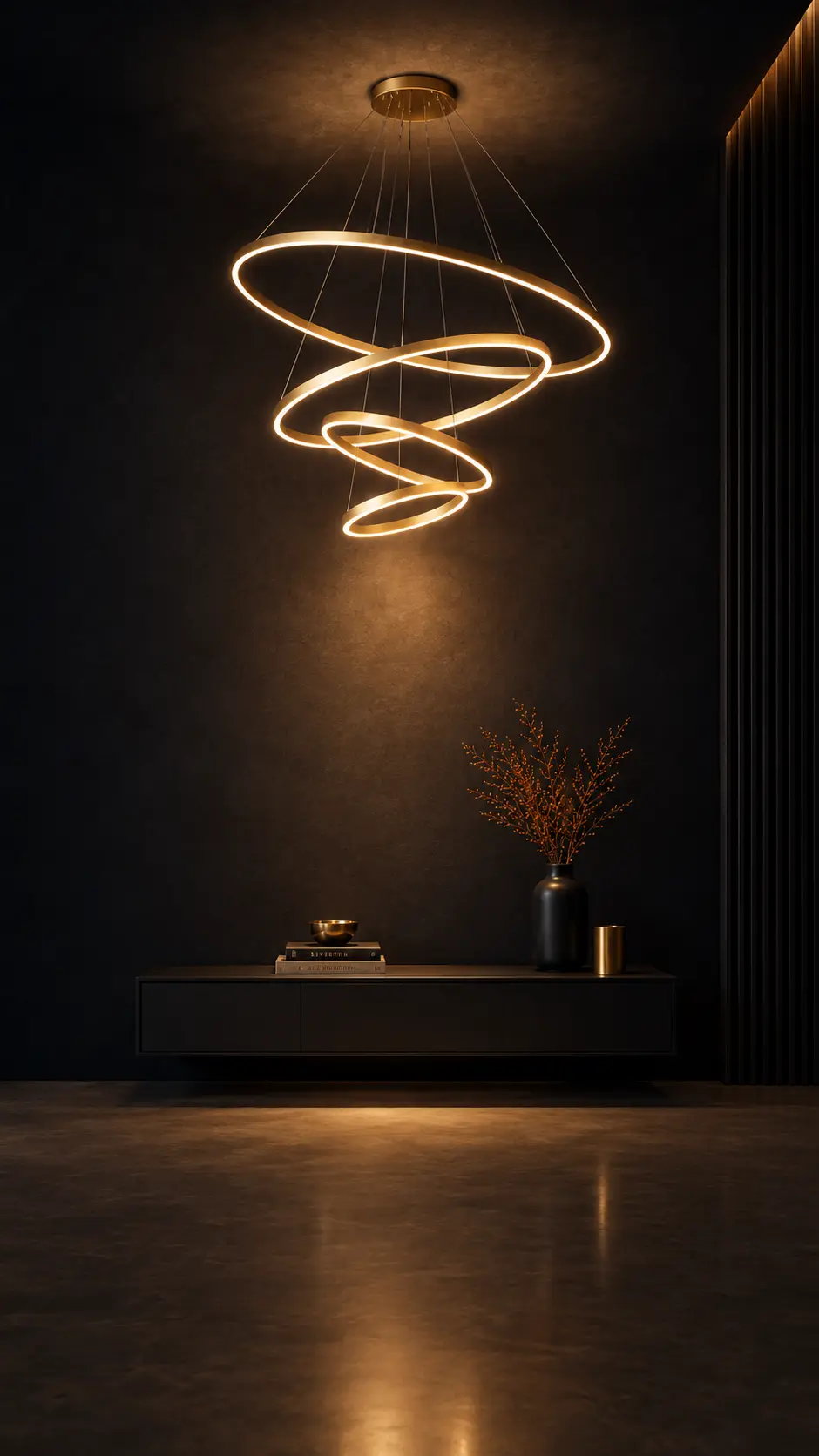 Modern lighting fixtures illuminating a living space